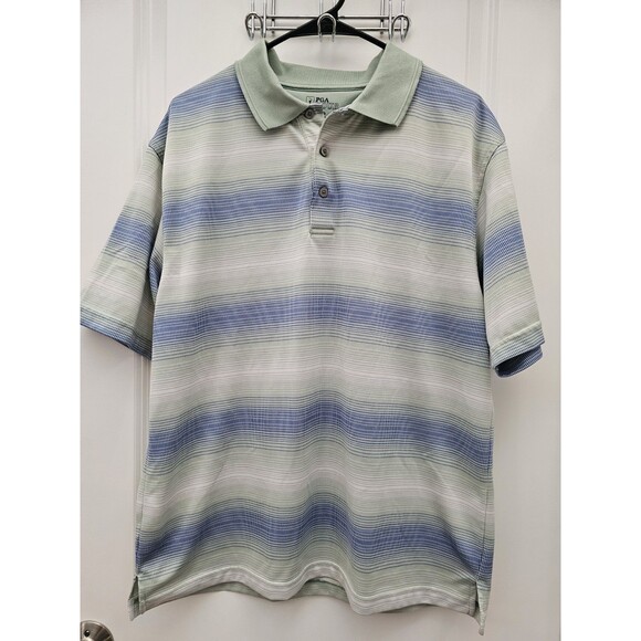 PGA Tour Other - Men's PGA Tour Short Sleeve Striped Golf Polo Shirt Size Large Green & Blue